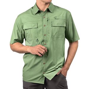 Men's Green Short Sleeve <b>Button</b> Down <b>Shirt</b> Quick Dry Solid Color Casual Twill Fabric Summer Outdoor Wear Fishing <b>Shirt</b> - Product Image 5