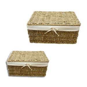 Cesta de Almacenamiento de Mimbre con Tapa, Marco Metálico y Forro de Algodón Incluido - Product Image 1