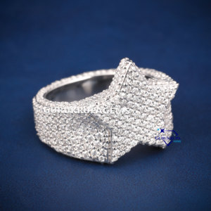 Anillo de plata con diamantes de imitación estilo hip hop RTS para hombre y mujer, probado con el probador de diamantes D VSS, joyería personalizada. - Product Image 6