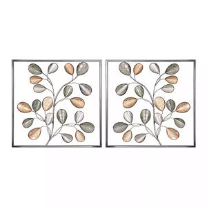 Decoración de Pared de Lujo Nórdica con Hojas Metálicas Doradas y Plateadas, Juego de 2 Piezas, Arte Botánico Abstracto, Escultura de Rama de Hierro para Hogar Moderno - Product Image 1