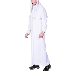 Wholesale Premium Cotton Stand Collar Modest <b>Men's</b> Loose Fit <b>Thobe</b> Islamic Eid Plus Size Floor Length Short Sleeve Quick Dry - Product Image 3