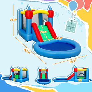 Parco Giochi Gonfiabile 4 in 1 per Interni con Scivolo, Canestro da Basket, Piscina di Palline, Soffiatore da 370W e Borsa per il Trasporto - Dimensioni 163"x81"x75" - Product Image 3