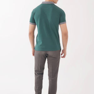 Polo pour homme en vrac, couleur vert forêt, coupe classique, col contrastant, manches courtes - Product Image 5