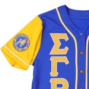 Maillot de baseball Sigma Gamma Rho bleu et jaune pour femme, chemise de sport boutonnée de sororité, maillot athlétique à lettres grecques personnalisé - Product Image 3