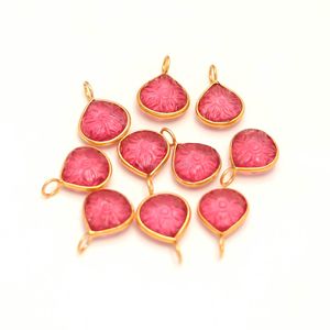 Pendentif Fleur en Quartz Tourmaline Rose AAA, Breloque en Argent Sterling 925, Pierre Précieuse Sculptée à la Main, Cœur de 12MM pour la Fabrication de Bijoux - Product Image 2