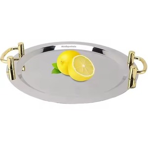 Plateau de service ovale en métal avec poignées dorées, design classique poli, durable, pour les fêtes, plateau de service en acier inoxydable - Product Image 3