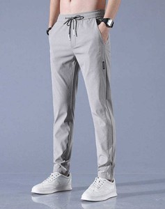 Pantalon de sport décontracté pour homme en coton et soie glacée, à séchage rapide, extensible, couleur unie, taille mi-haute, coupe droite, ample, respirant et léger - Product Image 5