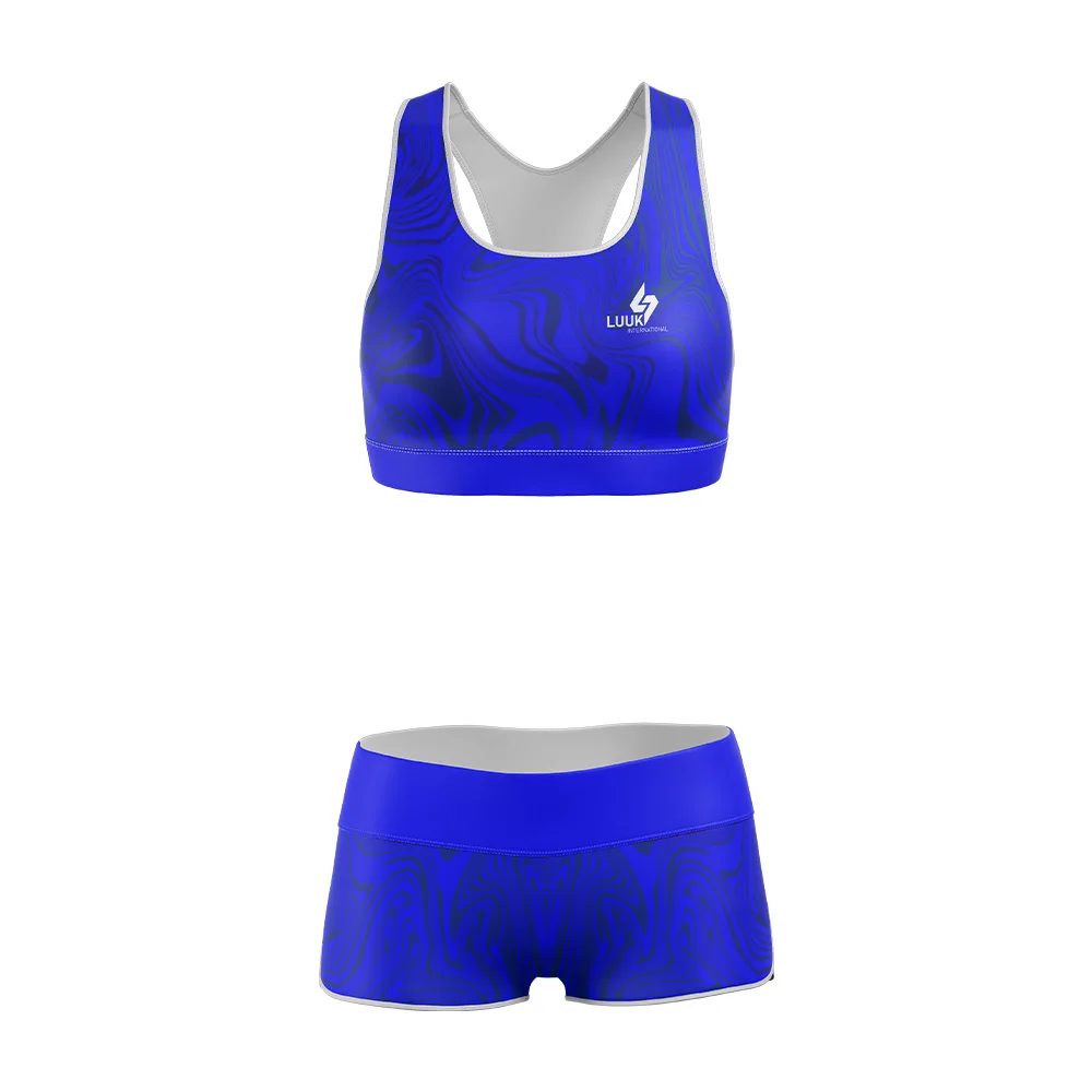 Custom Eco Friendly Lightweight Mid Waisted Four Way Stretch Yoga Sports Bra & Shorts Set with Elastic Waistband