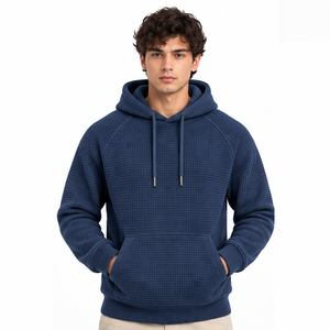 Sweat à capuche pour homme en tricot gaufré à manches longues, pull thermique décontracté, streetwear d'hiver, sweat à capuche personnalisé pour le sport, vêtements en gros - Product Image 1
