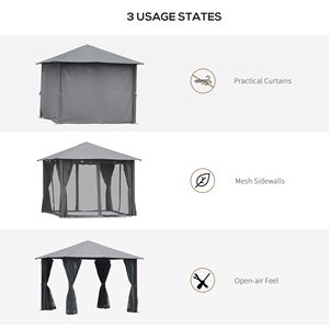 Gazebo Negro para Patio de 3x3 Metros con Paredes Laterales de Malla y Cortinas de Privacidad para Villas y Áreas de Parque - Product Image 6