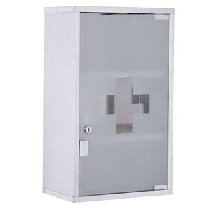 Armadietto per Medicinali in Acciaio Inox con Serratura 30x50 cm, 3 Ripiani per Bagno, Armadietto Medico - Product Image 1