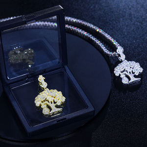 Silver Plated Tree Pendant Rhinestone Charm Hiphop Jewelry Men's Fashion Necklace <b>Gift</b> - Product Image 2