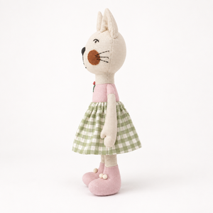 Muñeco de Peluche de Gato Bordado a Mano de Algodón con Falda a Cuadros Verde, Suave y Cosido, para Regalo de Cumpleaños o Decoración de Dormitorio - Product Image 3