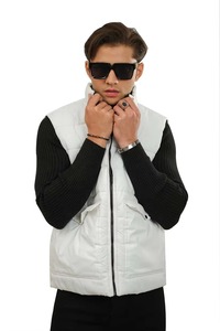 Men's Two Tone <b>Padded</b> Puffer Jacket Brown Black Hooded Stand Embroidery Front Winter Warm Insulated Zipper Closure Letter - Product Image 4