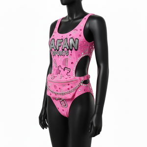 Maillot de bain une pièce pour femme en tissu Spandex premium, rouge et noir, avec empiècements latéraux en mesh, logo personnalisé par transfert thermique. - Product Image 1