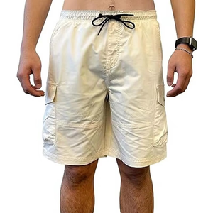 Shorts cargo beiges pour hommes, légers, avec cordon de serrage, multi-poches, décontractés, pour l'extérieur, shorts d'été - Product Image 1