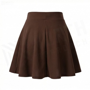 Women A-Line Mini <b>Skirt</b> Solid Color <b>Elastic</b> Waist Pleated Design Comfortable Spandex Polyester Fabric All Seasons Wear - Product Image 2