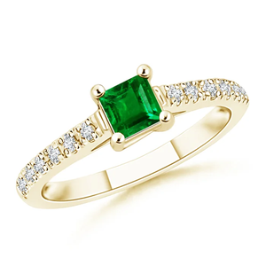 14K Solid Gold Solitaire Square Emerald <b>Ring</b> with <b>Diamond</b> Accents Handmade Customized Fine Jewelry Wedding Engagement <b>Ring</b> - Product Image 1