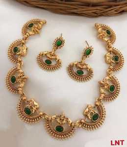 Ethnic Gold Plated Alloy Zircon Bezel Setting Laxmi Choker <b>Necklace</b> and Earring Set Antique Temple Jewelry for Women Wedding - Product Image 2