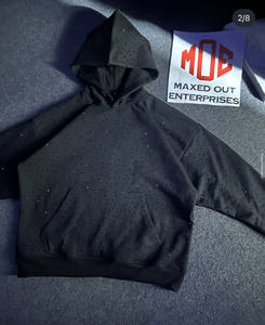 Sudadera con capucha pesada para hombre con pedrería, con cremallera, oversize, de algodón polar, estilo urbano, marca privada OEM - Product Image 5