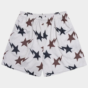Shorts de bain pour homme à motif étoiles violettes, taille élastique, séchage rapide, décontractés, imprimé géométrique, en polyester et maille - Product Image 4