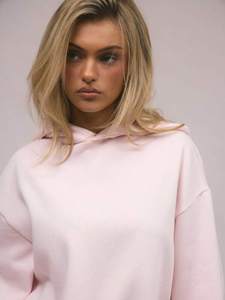Sudadera con Capucha Extra Grande para Mujer, Color Rosa Pastel, 100% Algodón Felpa, 400GSM, Hombros Caídos, Estilo Urbano Personalizado, Ropa de Invierno - Product Image 2