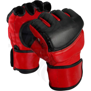 Gants de MMA rouges à demi-doigts avec fermeture Velcro pour adultes, entraînement aux arts martiaux - Product Image 1