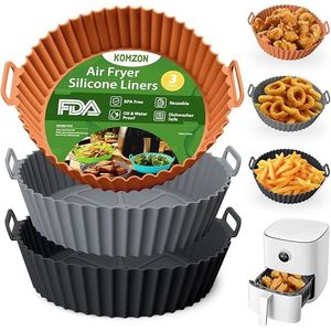 Set di 3 Rivestimenti in Silicone Riutilizzabili da 8 Pollici per Friggitrice ad Aria, Cestelli e Contenitori per Forno, Grado Alimentare - Product Image 1