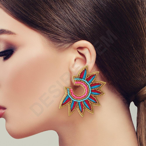 ต่างหูรูปทรงน้ำหนักเบา ดีไซน์ดอกไม้ทำมือ ประดับด้วยลูกปัดแก้ว ผ้าฝ้าย โพลีเอสเตอร์ ปักลาย สำหรับงานฝีมือแฟชั่นสตรี - Product Image 5