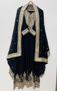 Conjunto de traje Anarkali de georgette negro de lujo con bordado pesado de oro Zari, vestido largo Kurti, ropa de fiesta india y pakistaní para bodas, Salwar K - Product Image 6