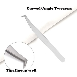 Pinzas de volumen de acero inoxidable tipo L, pinzas de punta de fibra de 75 grados para extensiones de pestañas, pinzas de extensión de pestañas personalizadas OEM ODM - Product Image 4
