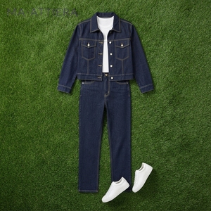 <b>Women</b> <b>Dark</b> <b>Blue</b> Denim Jacket And <b>Jeans</b> Set Cropped Button Front Jacket Straight Leg <b>Jeans</b> Two Piece Casual Outfit - Product Image 6