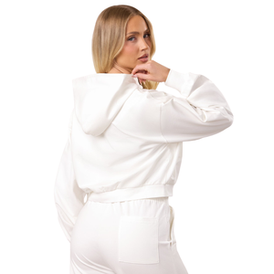Ensemble pantalon large et sweat à capuche zippé blanc imprimé pour femme, léger, doux au toucher, respirant, écologique, hiver - Product Image 2