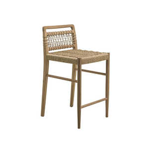Tabouret de bar en teck avec tressage en fibres naturelles, écologique, résistant à l'eau, durable, directement de l'usine, assise de bar minimaliste - Product Image 3
