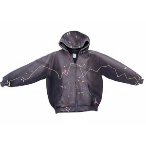 Sudadera con capucha extragrande personalizada con cremallera, gráfico de salpicaduras de pintura, estilo casual urbano, forro polar, chaqueta de invierno a la moda para otoño - Product Image 3