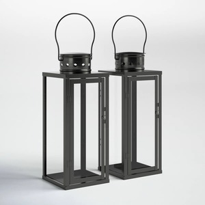 Decorative Antique Style <b>Black</b> Steel <b>Lantern</b> with Glass Panel and Metal Handle for Home Decoration - Product Image 4