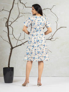 Vestidos de fiesta modernos para mujer, elegantes, con cuello en V, volantes, estampado floral, línea A, formales, de crepé, midi, para mujer, vestidos de noche. - Product Image 3