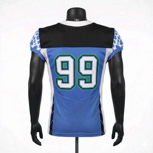 เสื้อฟุตบอลอเมริกันชาย สีน้ำเงิน ขาว เขียว เบอร์ 99 ผ้าตาข่ายระบายอากาศ ทรงเข้ารูป คอวี ไม่มีแขน พิมพ์ลายทีม สำหรับฤดูร้อน - Product Image 3
