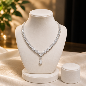 Teardrop Shape Diamond Pendant <b>Necklace</b> 925 Sterling <b>Silver</b> Wedding Party <b>Necklace</b> Classic Moissanite Women's Engagement Jewelry - Product Image 3
