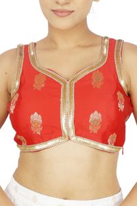 Blusa de Seda 100% Tejida con Bordado Floral Rojo y Logotipo Frontal para Mujer, Lehenga Choli para Bodas y Fiestas - Product Image 2