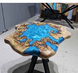 <b>Rustic</b> Resin <b>Table</b> Irregular Shape Blue Inlay Handmade Outdoor Furniture Living Room Decor Coastal Design - Product Image 5
