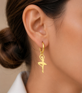 Pendientes de Aro con Diseño de Bailarina en Plata de Ley 925 Chapados en Oro, Joyería Colgante Linda para Mujer, Accesorio de Moda para Uso Diario - Product Image 2