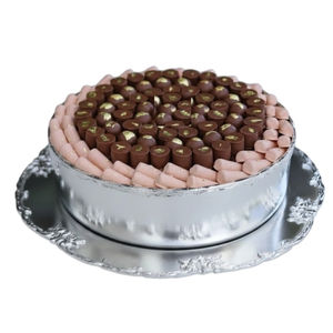 Cuenco redondo de chocolate decorado con metal plateado de la mejor calidad con bandeja plateada para exhibir dulces y postres a un precio competitivo. - Product Image 1