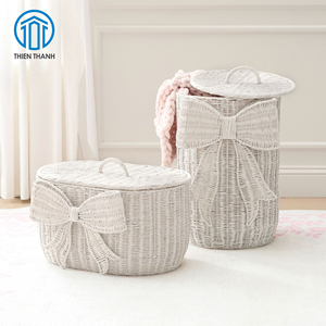 Panier de rangement tressé blanc fait main avec couvercle, en osier, pour chambre d'enfant, décoratif, vente en gros, fabricant - Product Image 3