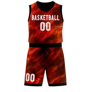 ชุดบาสเก็ตบอลแบบมีรูปร่างเหมือนทีมชุดบาสเก็ตบอลมีหมายเลขและกางเกงขาสั้นสไตล์กราฟิกสายฟ้าผ่าแบบกำหนดเอง - Product Image 4