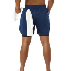 Shorts de sport et de course pour hommes, double couche, 100% polyester, séchage rapide, personnalisables avec marque privée, OEM, vente en gros, avec cordon de serrage 2-en-1 - Product Image 4