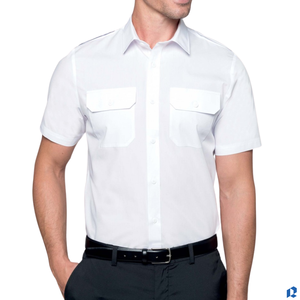 Camisa de Trabajo Blanca Transpirable para Hombre, Manga Corta, con Epaulettes de Piloto, Doble Bolsillo, Detección de Agujas, Uniforme de Polialgodón, OEM ODM - Product Image 2