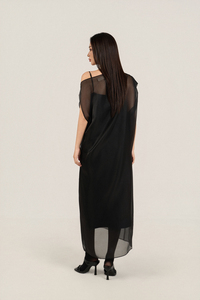 Summer Woven Silk Midi Dress, Asymmetrical Stripes, Crew Neck, Regular Sleeve, Loose Straight Fit, Casual Button Style - Product Image 6