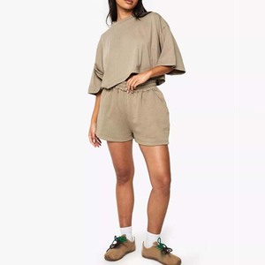 Conjunto Deportivo Informal para Mujer, Camiseta y Pantalones Cortos al por Mayor, Camisetas y Pantalones Cortos de Manga Corta con Estampado Sólido - Product Image 5