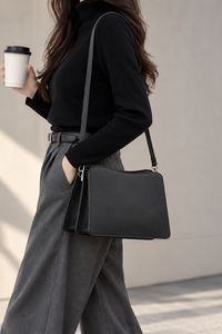 <b>Black</b> PU Leather Crossbody Shoulder <b>Bag</b> Water-Resistant Single <b>Strap</b> Zipper Closure Lightweight Women's Purse for Daily Travel - Product Image 3